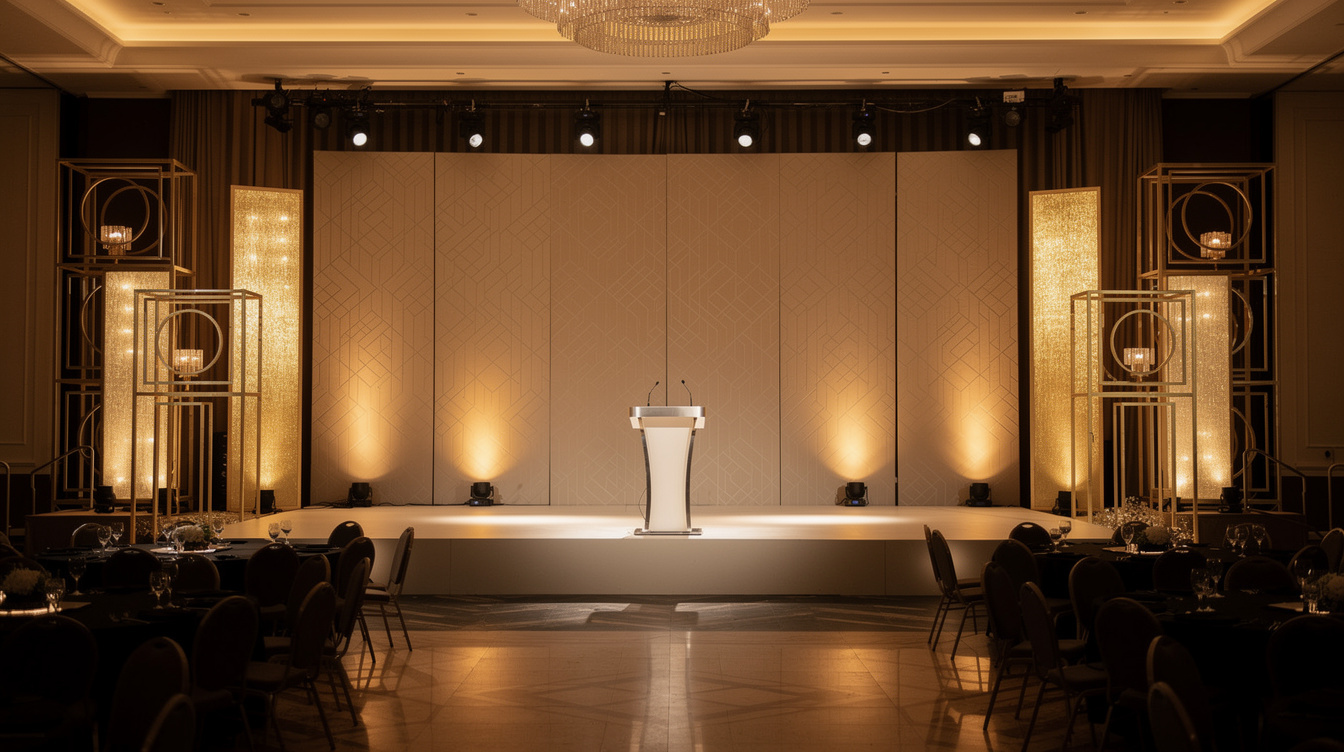Elegant gala stage set with scenic design and backdrop