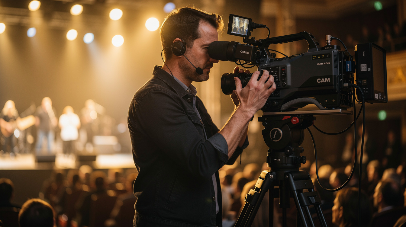Camera operator filming a live gala event on stage