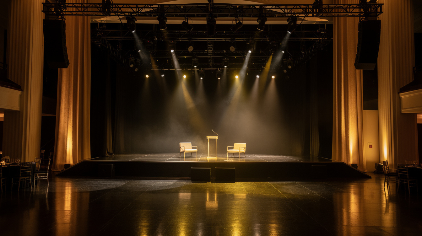 Illuminated gala stage with dramatic warm lighting